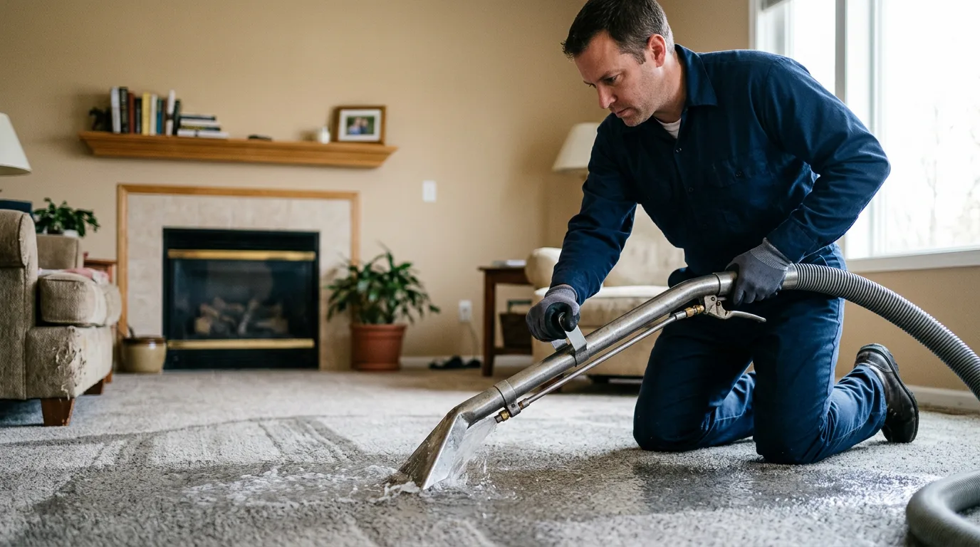 Water damage restoration technician working near Carlinville, IL